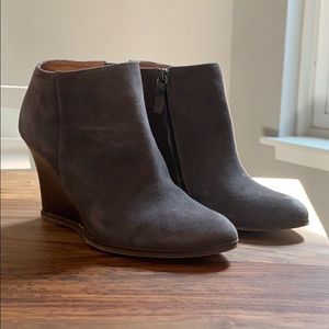 Grey suede halogen wedge booties
